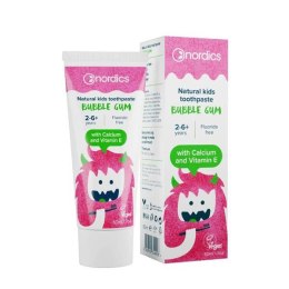 NORDICS Natural Kids Toothpaste pasta bez fluoru dla dzieci 2-6+ lat Guma Balonowa 75ml (P1)