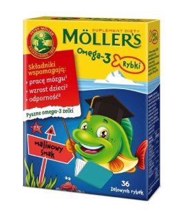 Möller's Omega-3 Rybki żelki z kwasami omega-3 i witaminą D3 dla dzieci Malinowe 36szt. (P1)