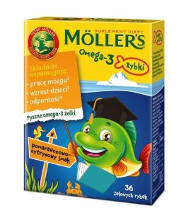 Möller's Omega-3 Rybki żelki z kwasami omega-3 i witaminą D3 dla dzieci Pomarańczowo-cytrynowe 36szt. (P1)