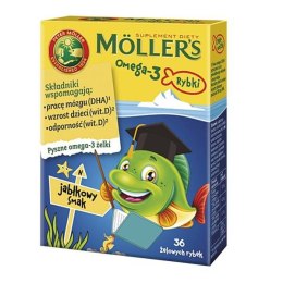 Möller's Omega-3 Rybki żelki z kwasami omega-3 i witaminą D3 dla dzieci Jabłkowe 36szt. (P1)